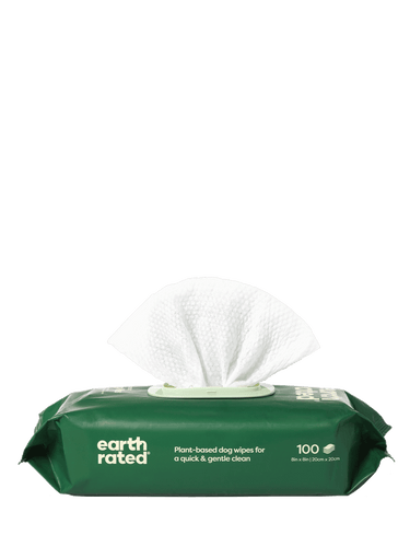 Earth Rated Plant-Based Dog Grooming Wipes (100 Wipes (1 Pack), Unscented)