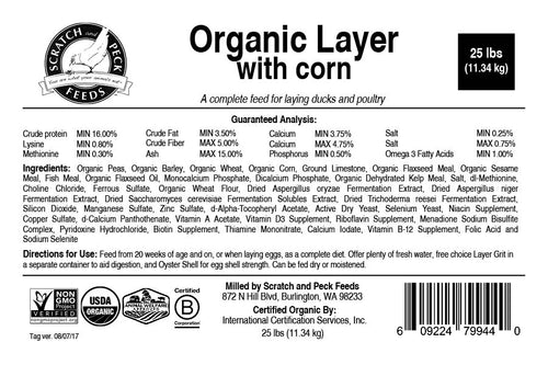 Scratch and Peck Feeds Organic Layer Feed 16% Protein + Corn For Chickens & Ducks